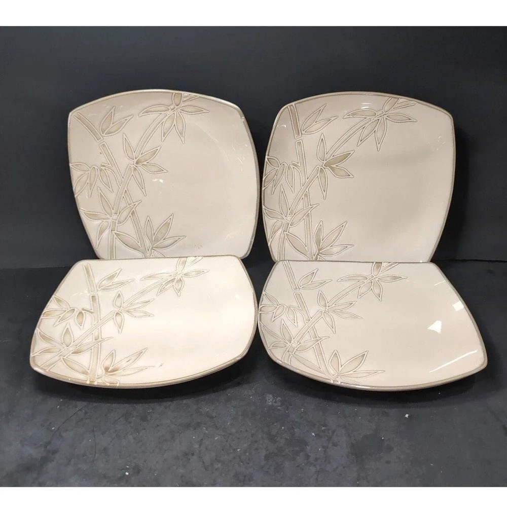 Florida‎ Marketplace Bamboo Design Salad Plates, Set of 4, Vintage Square Dishes